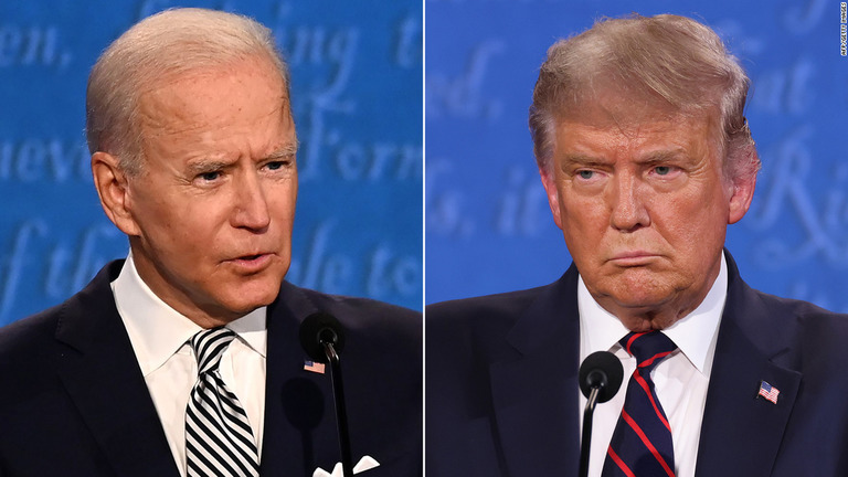 トランプ大統領（右）とバイデン前副大統領による最後の討論会が行われる/AFP/Getty Images