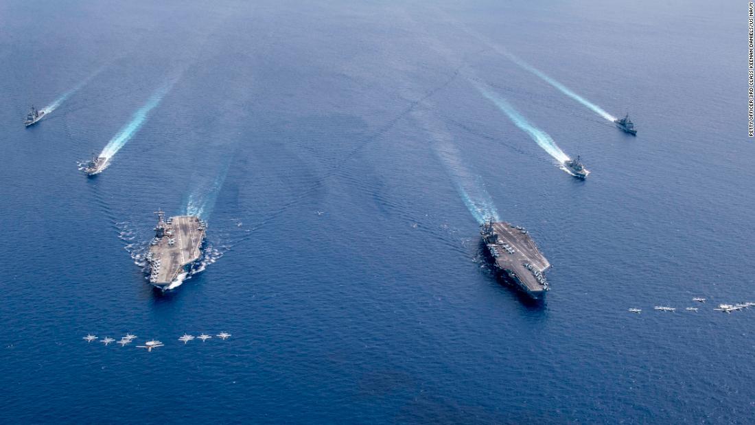 米ニミッツとロナルド・レーガンの各空母打撃群は今年インド太平洋地域で２隻の空母が参加する作戦を実施/Petty Officer 3rd Class Keenan Daniels/US NAVY