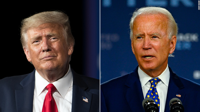 バイデン氏（右）がニューヨーク州などを制し、現時点でトランプ氏を選挙人獲得数で上回る/Getty Images