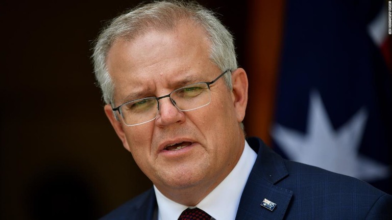 オーストラリアのモリソン首相。中国外務省報道官のツイートをめぐり、中国政府に謝罪を要求した/Sam Mooy/Getty Images