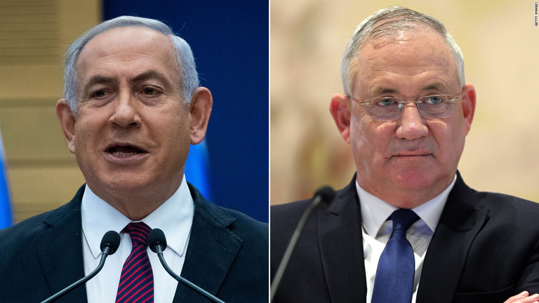 イスラエルのネタニヤフ首相（左）と野党を率いるベニー・ガンツ氏（右）/Getty Images