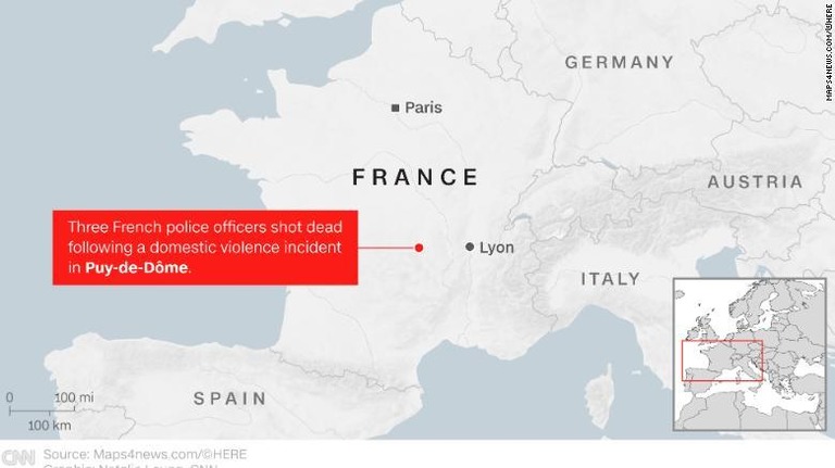 フランス中部で、警官３人が撃たれて死亡した/maps4news.com/©HERE