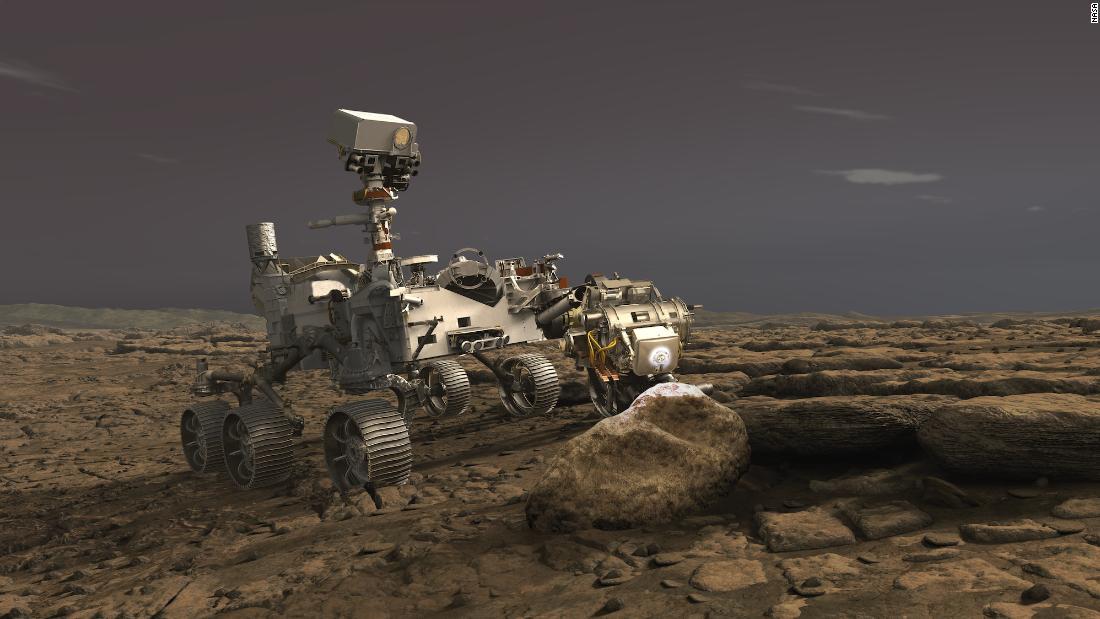 火星探査機パーサビアランスが火星上を進むイメージ図。酸素を生成する「ＭＯＸＩＥ」の実験装置を積んでいる/NASA/JPL-Caltech
