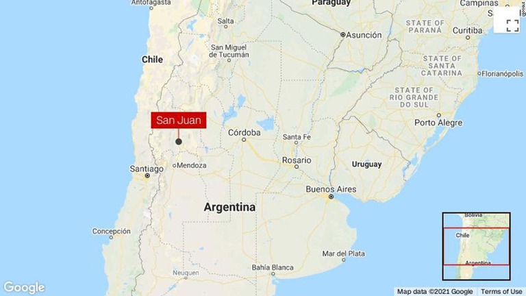 南米アルゼンチン中部のサンフアン州で、マグニチュード（Ｍ）６．４の地震があった/Google