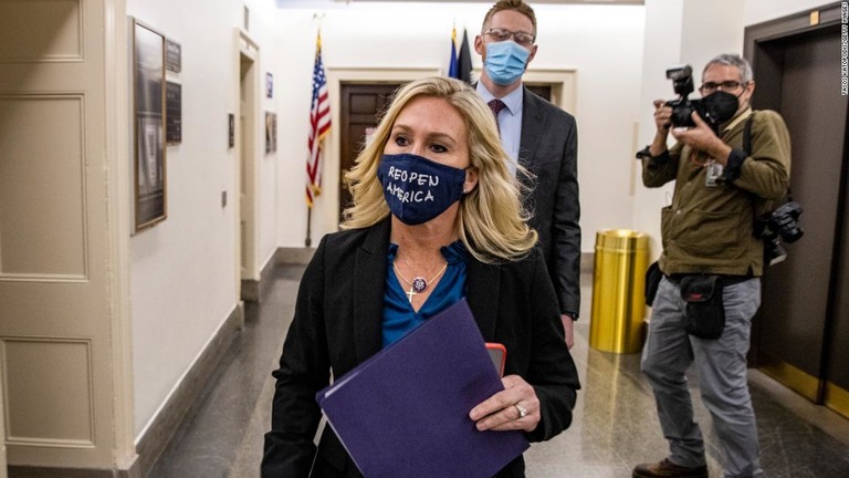 マージョリー・テイラー・グリーン下院議員＝３日、米ワシントンＤＣの連邦議会議事堂/Tasos Katopodis/Getty Images