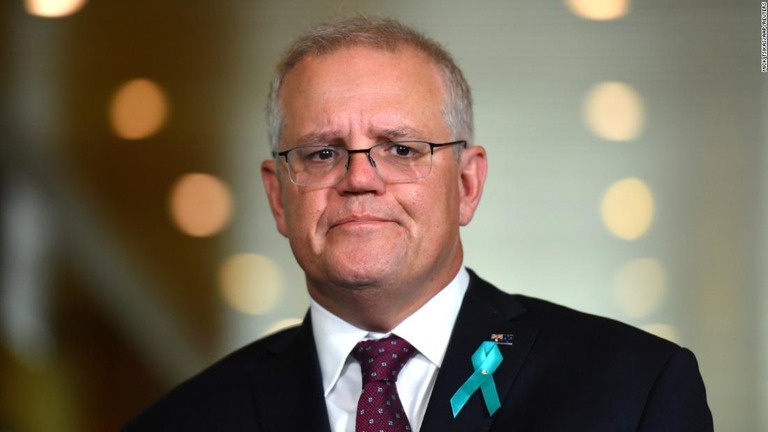 オーストラリアのモリソン首相。議事堂内での強姦被害の公表を受けて謝罪した/Mick Tsikas/AAP/Reuters