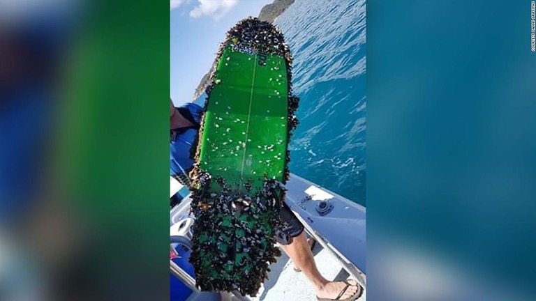 サーフボードは沖合で漁をしていた兄弟２人が発見した/Courtesy Danny Griffiths