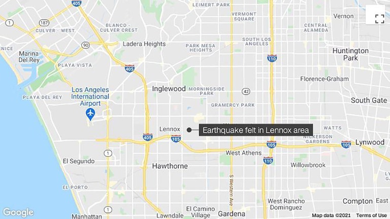 ロサンゼルス郡でM４．０の地震が発生/Google