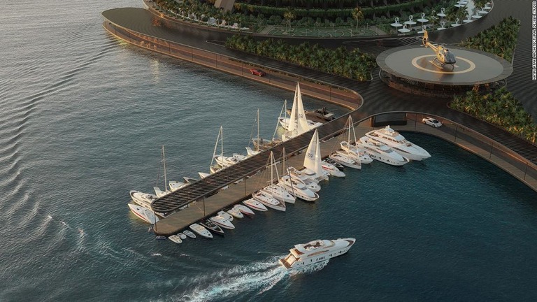 浮き桟橋やヘリコプター、ボートなどを利用してホテルに入る/Hayri Atak Architectural Design Studio