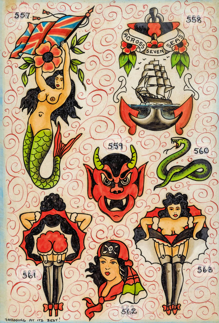 伝説的な英タトゥーアーティスト、リッチ・ミンギンズによるデザイン=1950~60年ごろ/Courtesy of the Schiffmacher Tattoo Heritage/TASCHEN