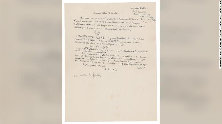 １９４６年に書かれた１ページの手紙/Einstein Archives of Ludwik Silberstein Auction/RR Auction