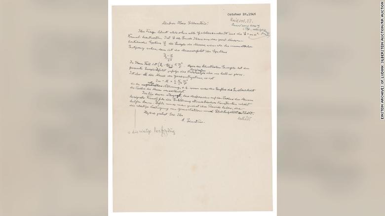 1946年に書かれた1ページの手紙/Einstein Archives of Ludwik Silberstein Auction/RR Auction