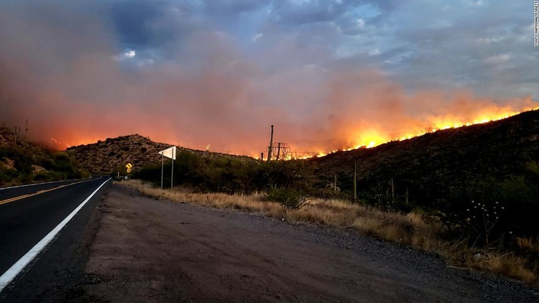 トント国有林の南端付近で起きた火災の様子＝６日/Tonto National Forest