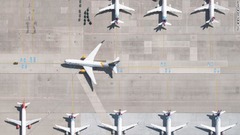 駐機中の飛行機が対称的、幾何学的な配置になる瞬間をとらえた写真には、思いもよらない美しさがある
