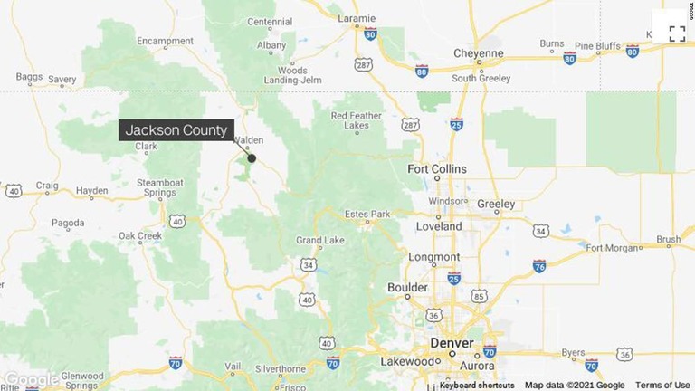 デンバーの約２４０キロ北西にあるジャクソン郡でオオカミの子どもが確認された/Google