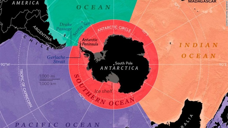 ナショナルジオグラフィックは南緯６０度までを南極海の範囲としている/Courtesy National Geographic