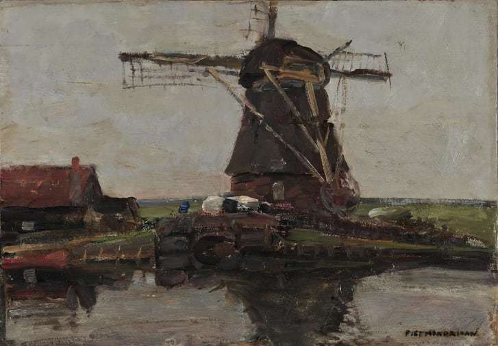 回収されたオランダの芸術家ピエト・モンドリアンの「Landscape with a Mill」/Handout/National Art Gallery, Athens/Hellenic Police