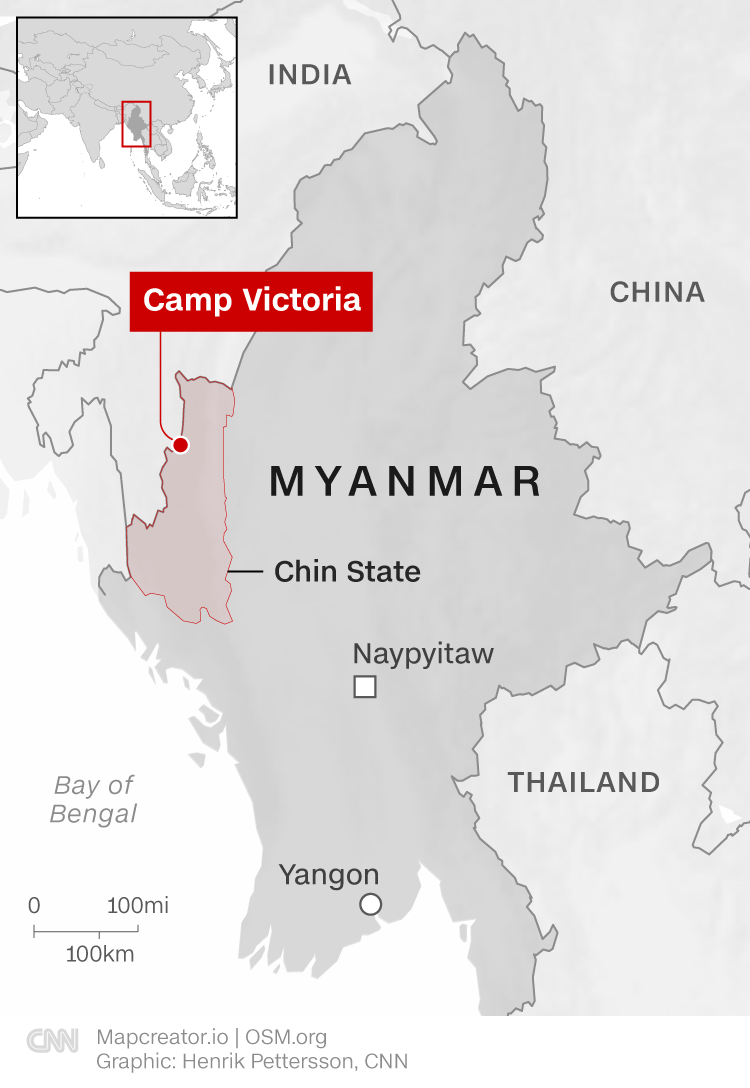 キャンプ・ビクトリアはミャンマー西部のインド国境付近に位置する