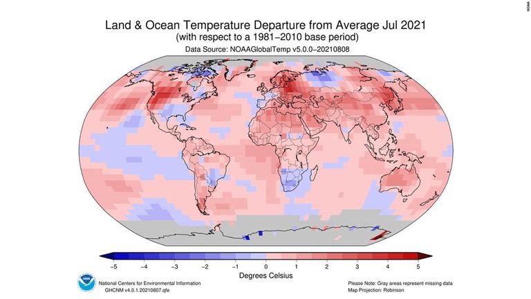 今年の７月が、世界的に観測史上最も暑い月になったという/NOAA