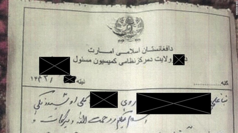タリバンから男性に送られてきた書簡をＣＮＮが入手/Obtained by CNN