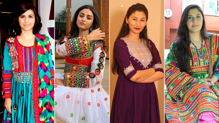 アフガニスタン出身の女性たちがカラフルな民族衣装をまとった姿をＳＮＳに投稿して、イスラム主義勢力タリバンに抗議している/From Twitter