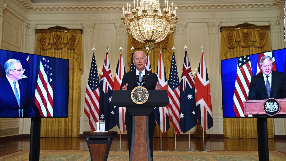 AUKUS発表時のバイデン大統領=9月15日/BRENDAN SMIALOWSKI/AFP/Getty Images