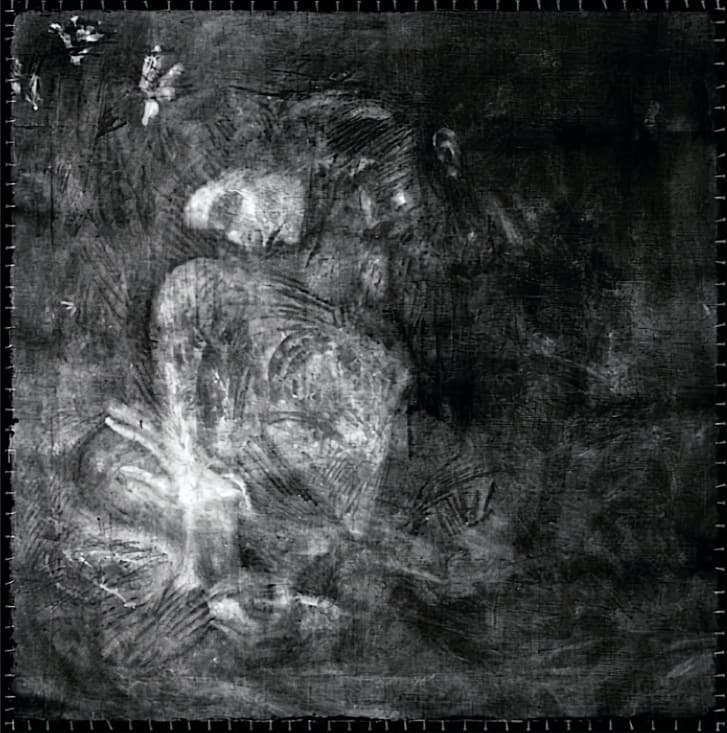 「盲人の食事」のX線写真。裸婦の姿が部分的に浮かび上がっている/The Metropolitan Museum of Art