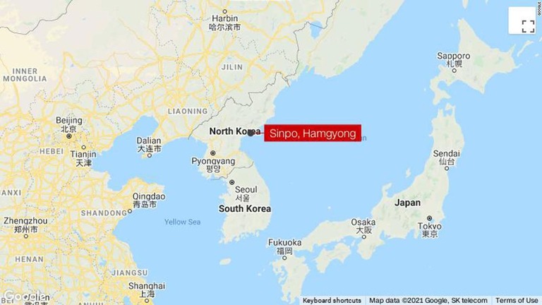 北朝鮮東部の新浦付近から弾道ミサイルが日本海に向けて発射されたことがわかった/Google