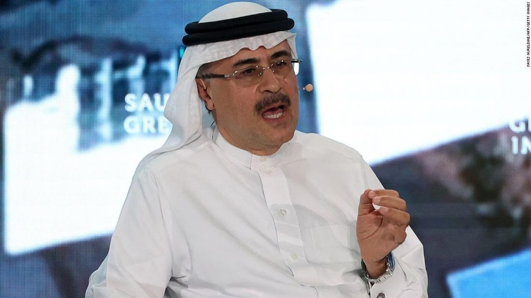 サウジアラビア国営石油会社サウジアラムコのアミン・ナセル最高経営責任者。サウジは将来的な温室効果ガスの排出ゼロを目標に掲げた/Fayez Nureldine/AFP/Getty Images