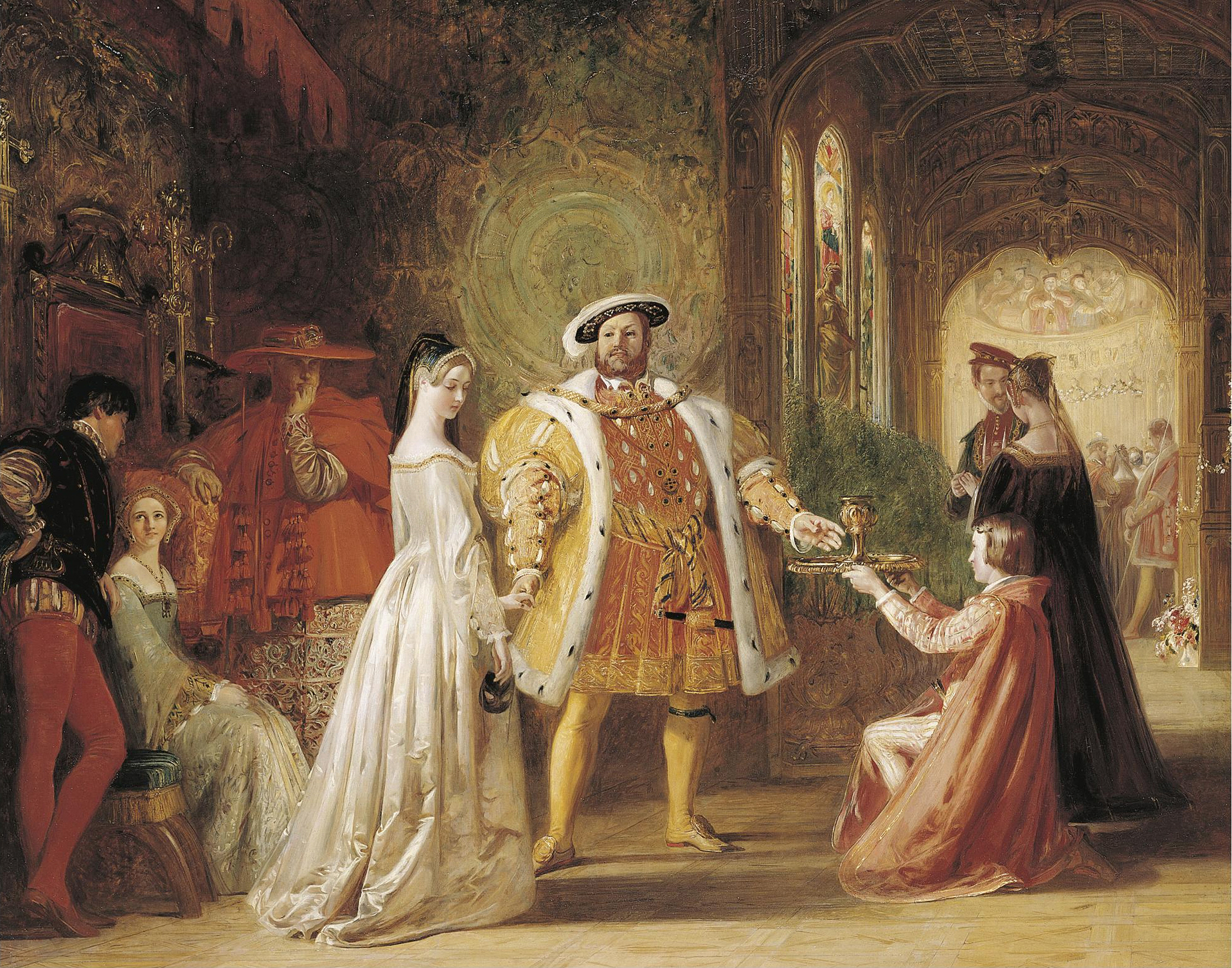ヘンリー8世とアン・ブーリンの初対面の様子を描いた19世紀の絵画/Heritage Images/Hulton Fine Art Collection/Getty Images