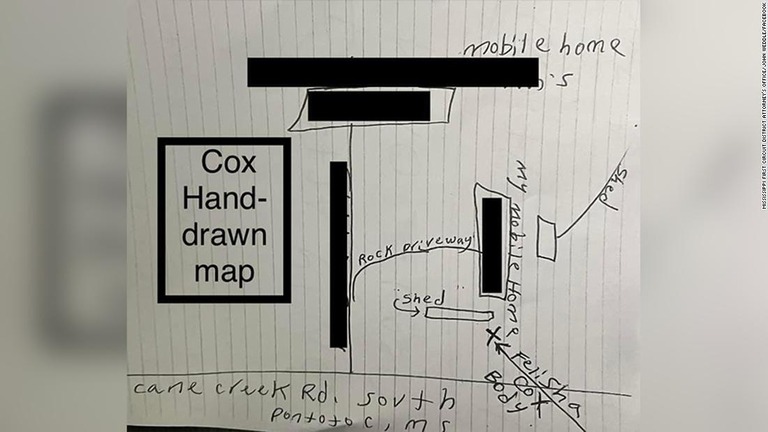 コックス死刑囚が残した手描きの地図/Mississippi First Circuit District Attorney's Office/John Weddle/Facebook