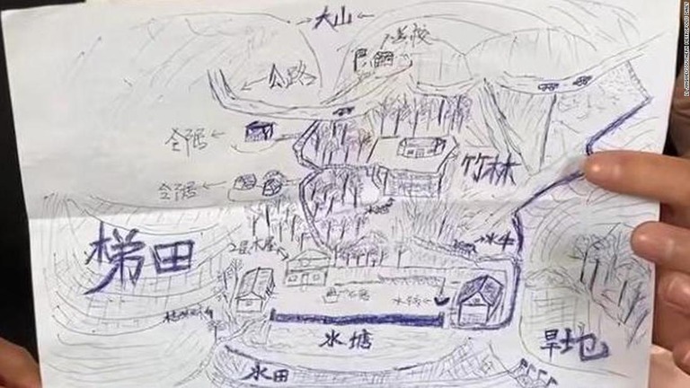 リさんは記憶を頼りに描いたこの地図を使って実の両親を見つけた/Li Jingwei/Southern Metropolis Daily