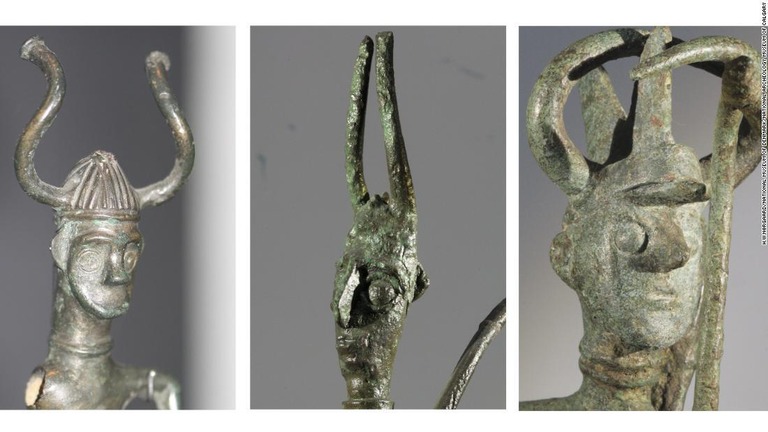 デンマークで見つかった像（左）や、サルデーニャ島で見つかった像（中、右）/H.W.Nørgaard/National Museum of Denmark/National Archeology Museum of Calgary