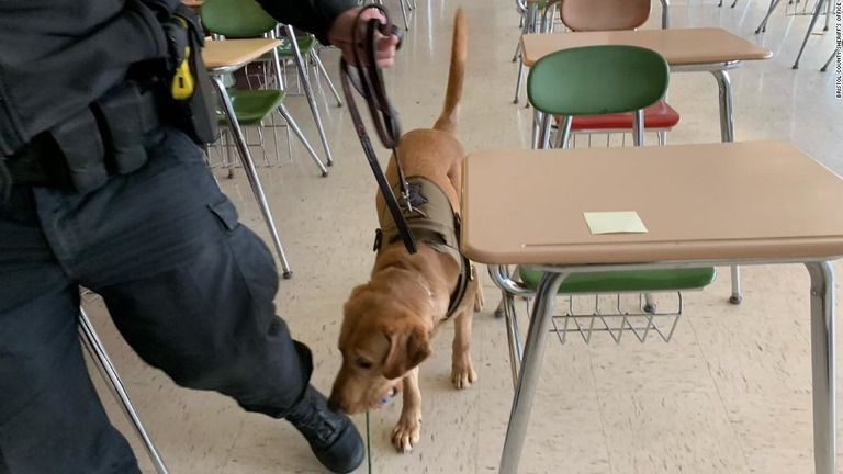 探知犬は教室やホール、食堂を巡回する/Bristol County Sheriff's Office
