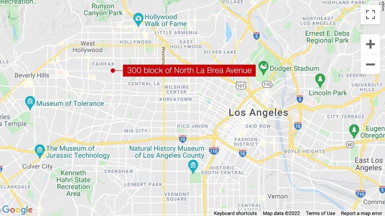 米ロサンゼルス市警が発表した事件現場の地域/Google