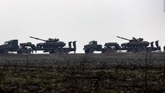 ウクライナ軍の戦車＝２０２１年１２月１２日、ウクライナ