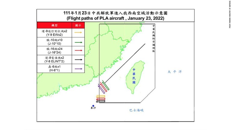 台湾国防部は中国軍機が台湾の防空識別圏（ＡＤＩＺ）に侵入したと発表した/From Taiwan Ministry of Defense