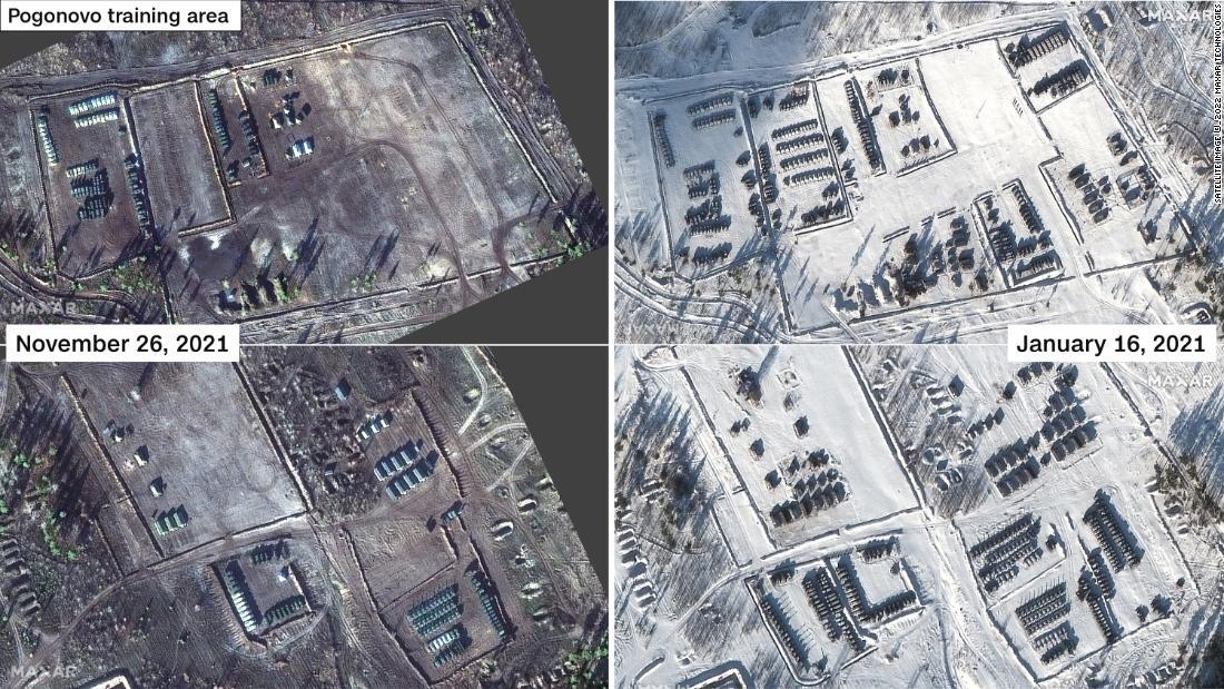 ロシアのヴォロネジにある訓練場。戦闘群や戦車などが見られる/Satellite image ©️2022 Maxar Technologies