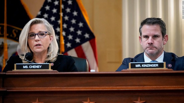 共和党全国委がリズ・チェイニー氏（左）とアダム・キンジンガー氏の譴責決議を採択/Drew Angerer/Getty Images