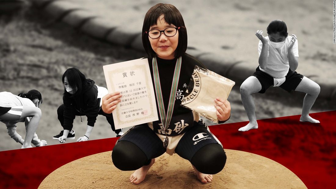 少女力士の梶原千愛（せな）さんは８歳の時に相撲の稽古を始めた/CNN Illustration/Kouhei Kajiwara