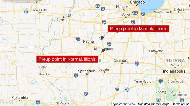 米イリノイ州の高速道路で１００台超の自動車が絡んだ複数の事故が発生した/Google Maps