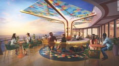 船内には「洋上では世界一」の高さを誇るスライダーや、１０階建ての高さに張られたロープを渡るジップラインなど、スケールの大きいアトラクションがそろう