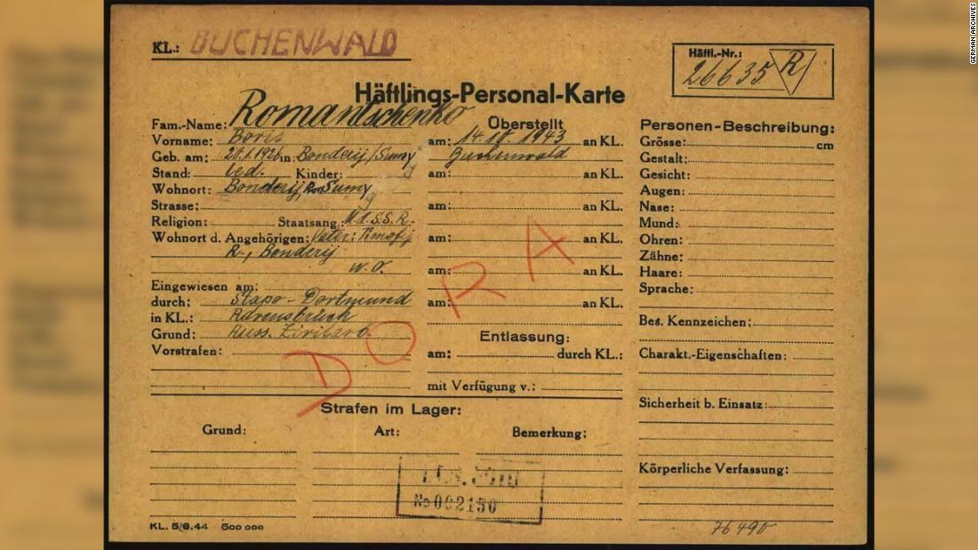 ロマンチェンコさんがブーヘンバルト強制収容所にいたことを示す記録/German Archives