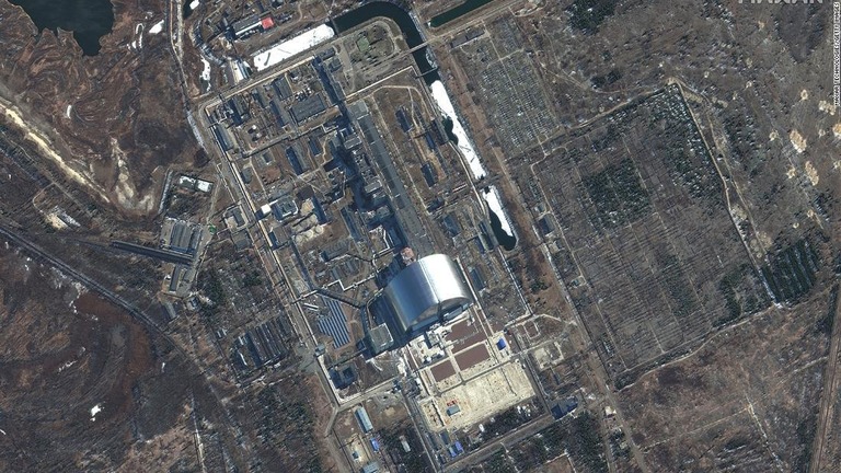 チェルノブイリ原子力発電所の衛星写真＝２３日/Maxar Technologies/Getty Images