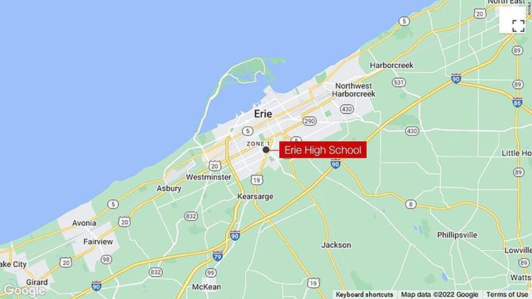 米ペンシルベニア州エリーの高校で発砲事件があり、生徒１人が負傷した/Google