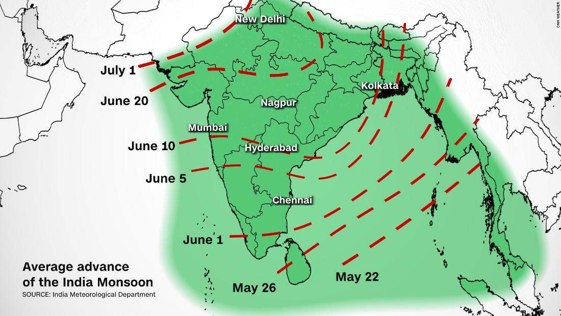 モンスーンに入る平均日/CNN Weather
