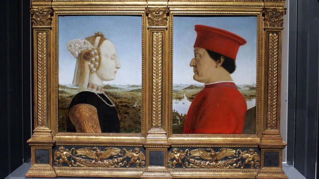 ルネサンスを代表する絵画の一つ、ピエロ・デラ・フランチェスカ作「ウルビーノ公夫妻像」/Riccardo De Luca/AP