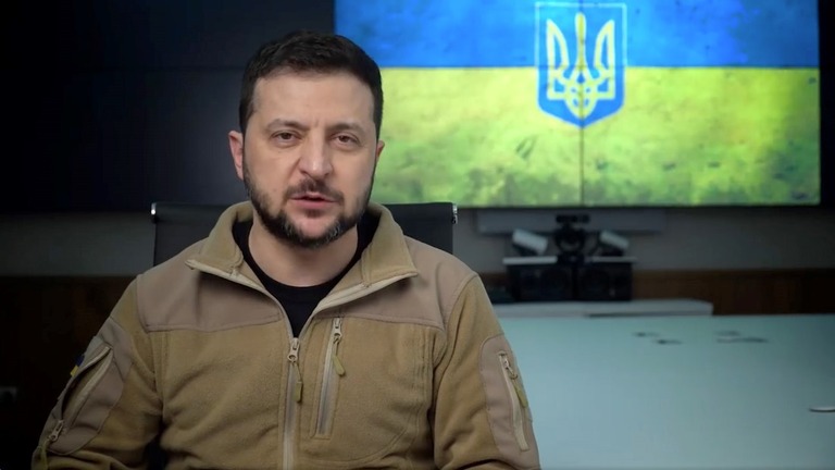 ビデオを通じてメッセージを伝えるウクライナのゼレンスキー大統領/Office of President of Ukraine