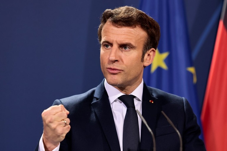 フランスのマクロン大統領/Hannibal Hanschke/Pool/Getty Images