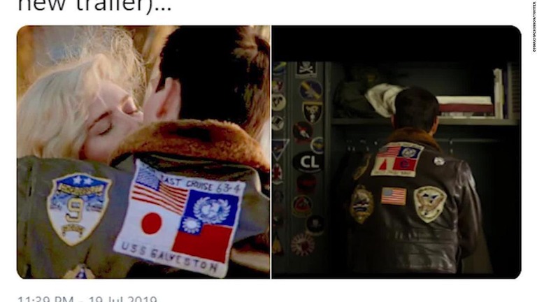 日本と台湾の旗を示したパッチ（左）が交換され別のマーク（右）に変更されていた/@markmackinnon/TWITTER